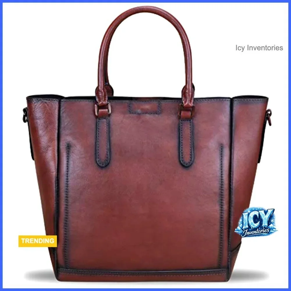 Genuine Leather Handbag Tote Satchel Shoulder Bag Vintage Handmade